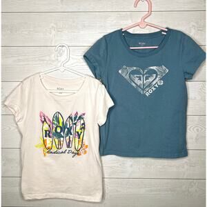 Roxy Graphic T-Shirt Bundle Teal & White Logo Tees girls size medium (10-12)